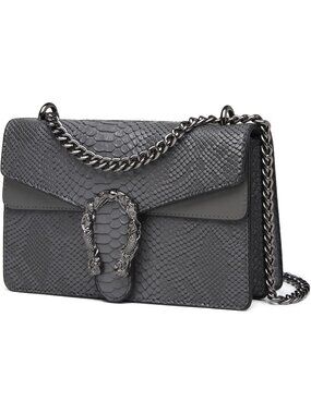 Women's Gray Animal Print Crossbody Clutch Leather Chain Sling Evening Handbags